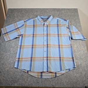Vintage Raider Men's Size Plus 5X Button Up Short Sleeve Shirt Wide Blue Plaid